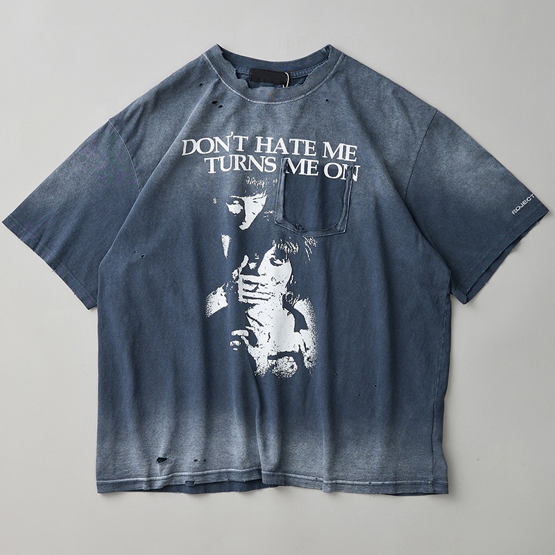 Custom Designer Streetwear Distressed T Shirt Graphic Vintage Acid Wash Ripped T Shirt For Men Tshirt