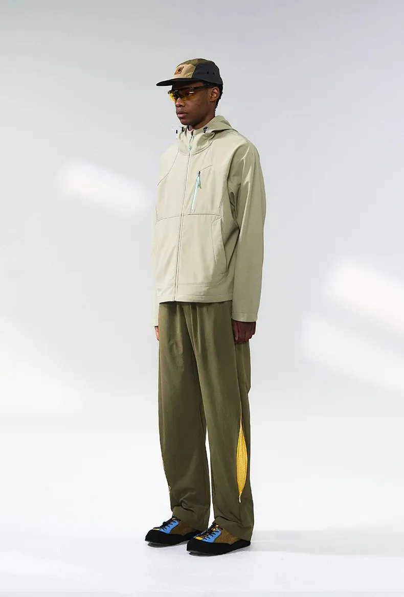 Men's High Straight Leg Nylon Track Pants Breathable Zipper Light Windbreak Hiking Elastic Outdoor Trekking Pants