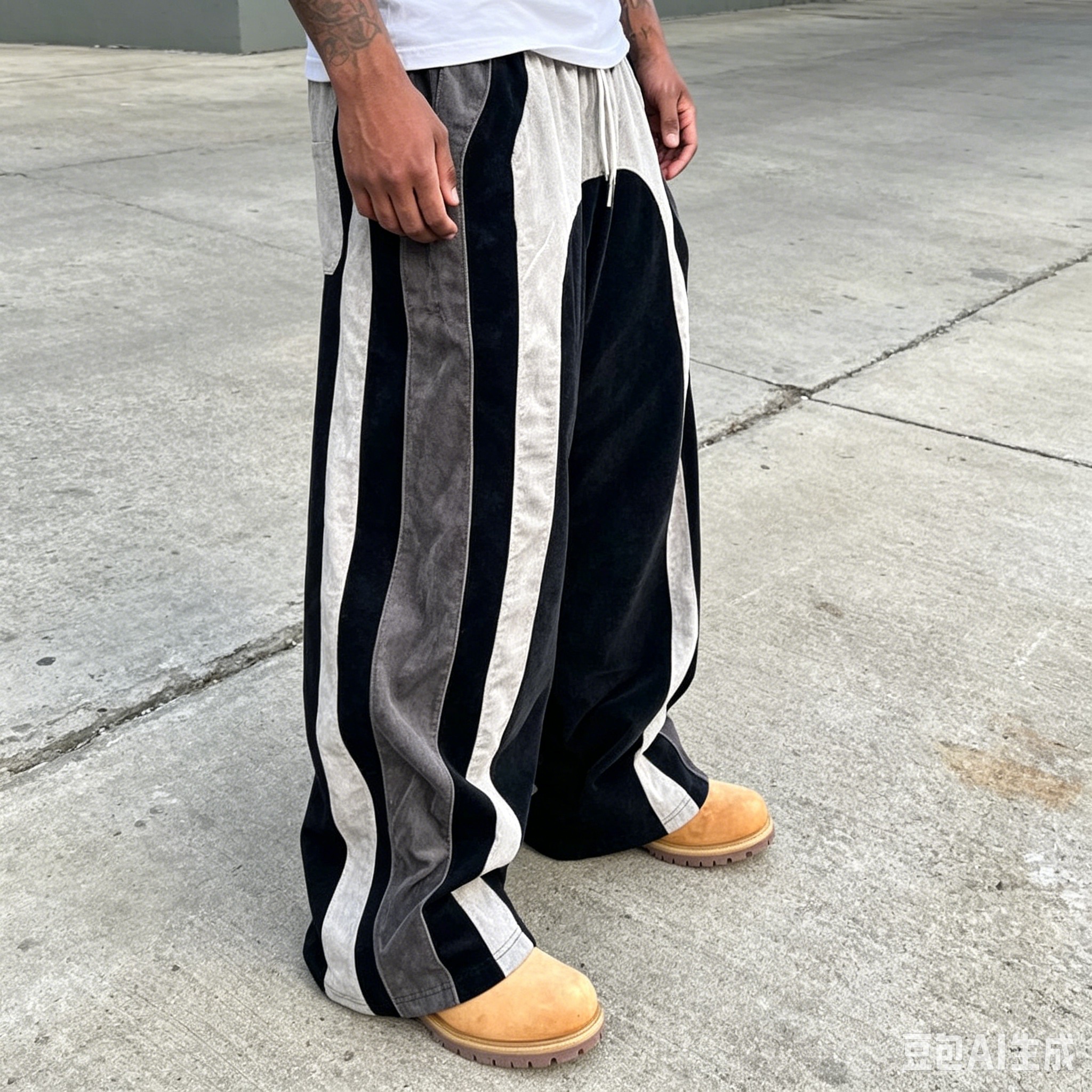 Clothing Manufacturers Custom Embroidery Drawstring Corduroy Pants for Men New Design Patchwork Loose Oversized Wide Leg Pants