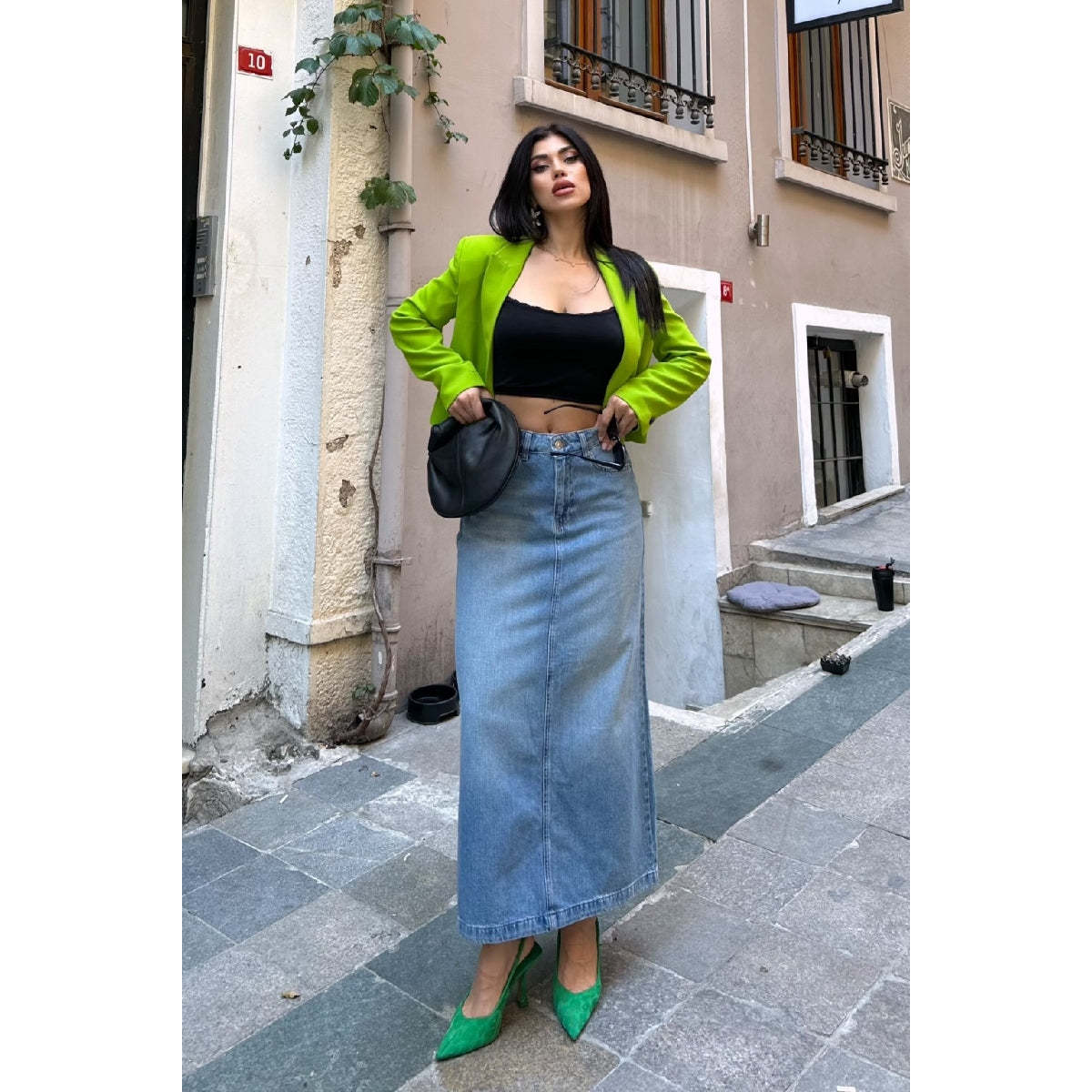XLove Jeans Long Straight Silhouette 100% Cotton Simple Denim Skirt