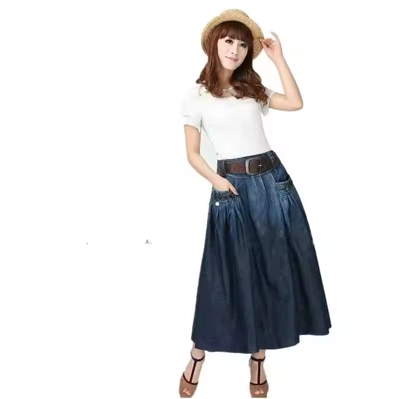 New Women's Breathable Casual High Waist Long Straight Denim Skirt Vintage A-line Pencil Skirt