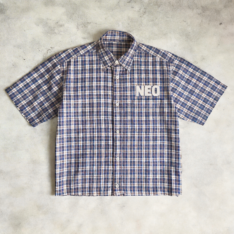 High Quality Custom Casual Button-Up Oversize Men's Plaid Flannel Shirt Silicone Printing Logo Crop Sleeve Shirt