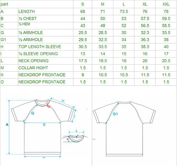 T-Shirt Size Specification Table