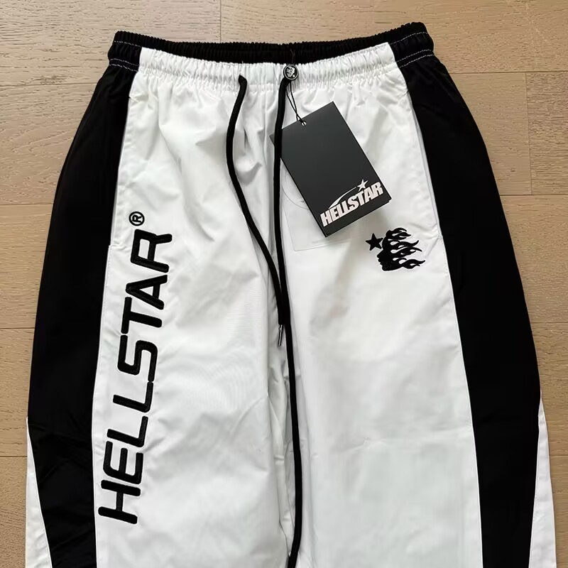 Hellstar Men Lightweight Nylon Track Pants with Logo Print, Sporty Streetwear