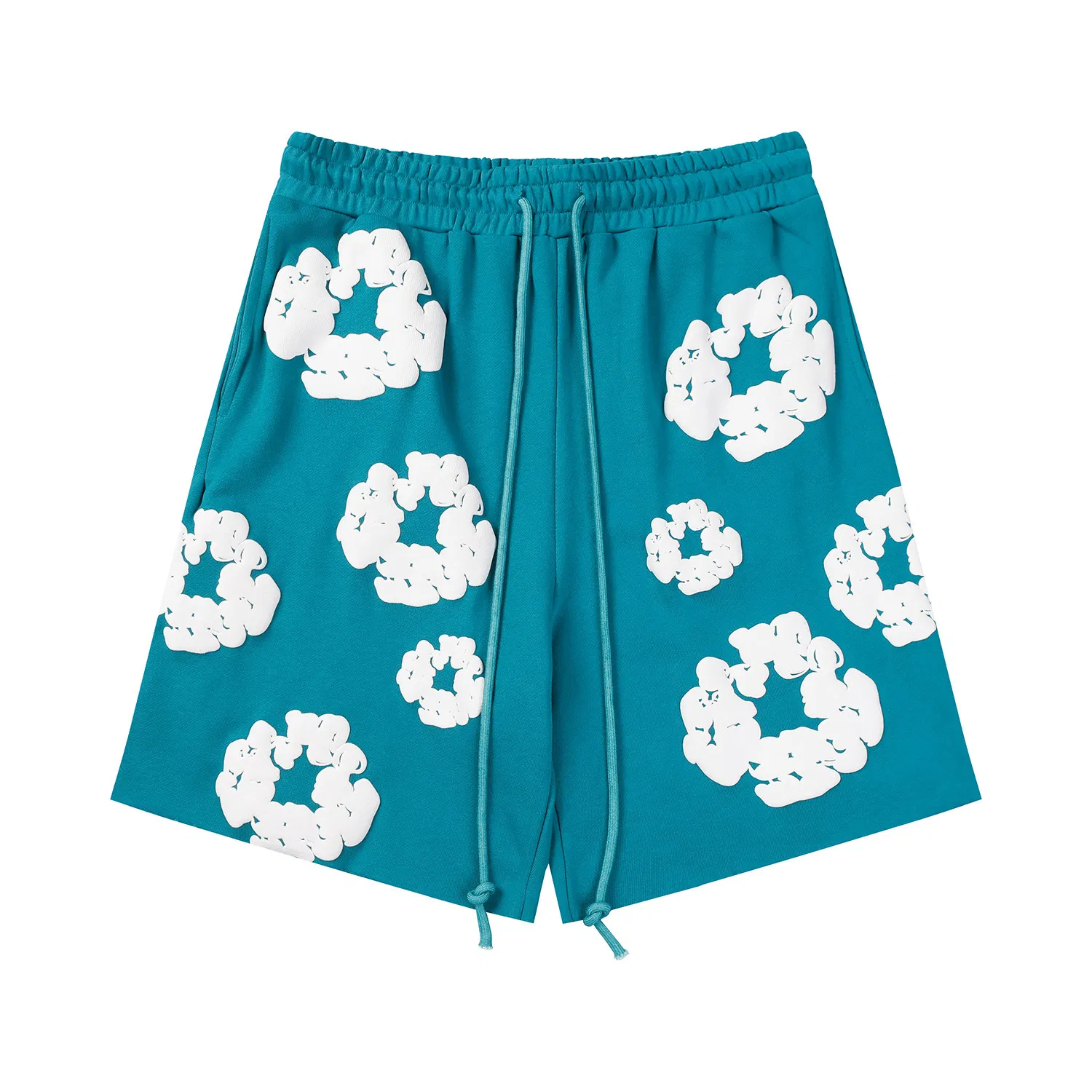 Denim Tears Teal Base White Wreath Print Heavyweight Sweat Shorts