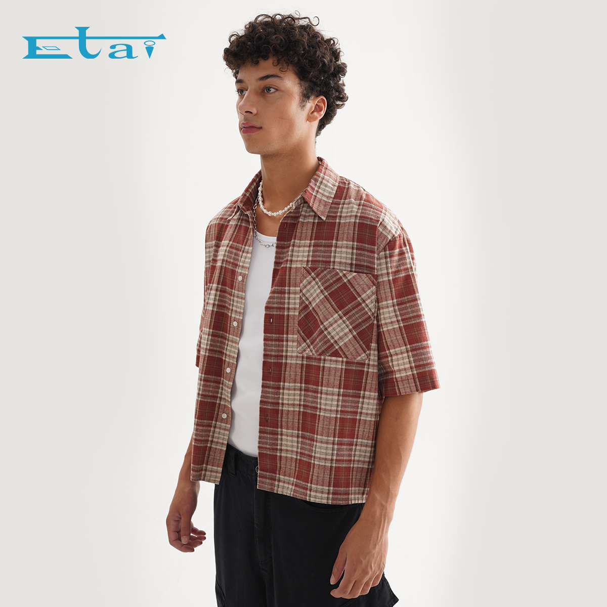 Manufacturer Custom Flannel Shirts 100% Cotton Short Sleeve Cropped Boxy Plaid Button Up Shirt For Men