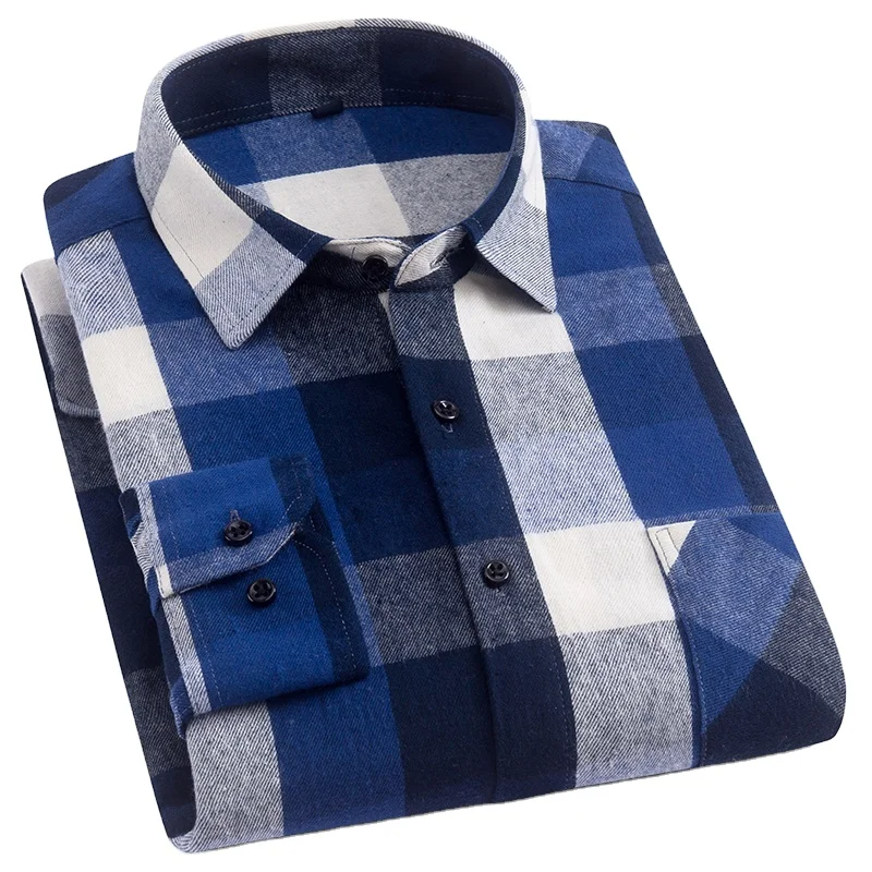 2025 New Men Classic Plaid Flannel Shirt 100% Cotton Long Sleeve Button Casual Summer Daily Wear Street Style Outfits