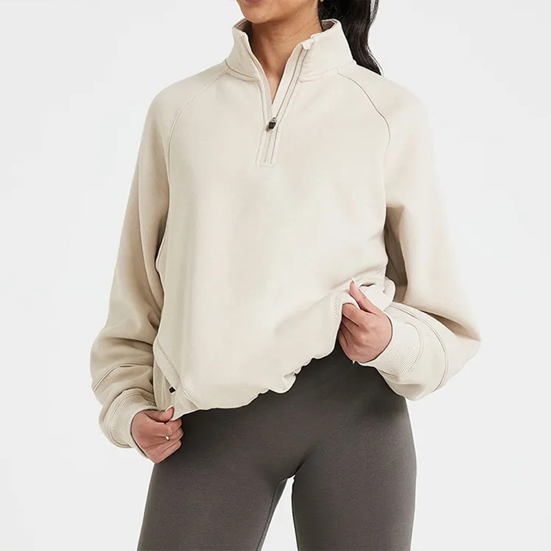 Custom Casual 1/4 Zipper Workout Jumper Cotton Fleece Quarter Zip Sweatshirts Pullover Women