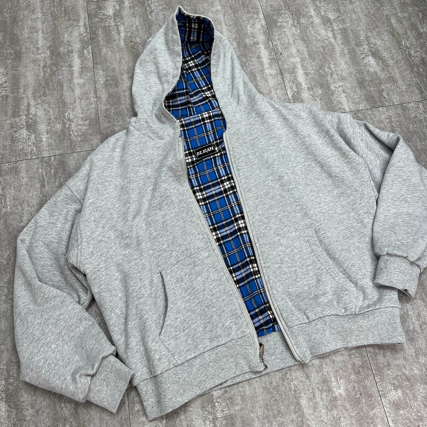 YITE Men's Reversible Retro Checkered Zipper Cropped Oversized Hoodies Custom Logo Heavyweight Men Boxy Zip up 450gsm Hoodie