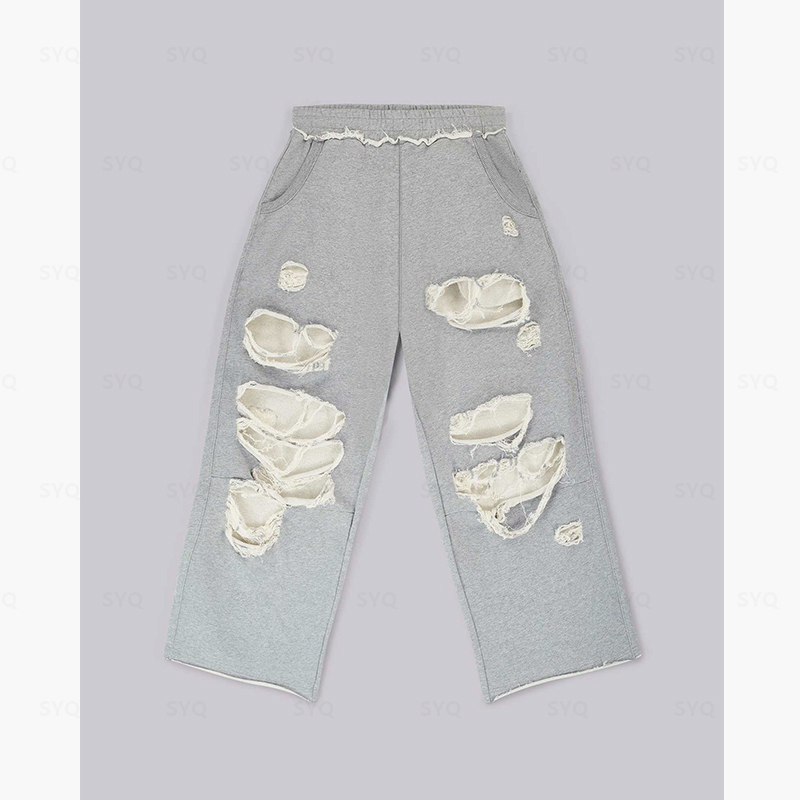 OEM Wholesale Clothing High Quality Casual Distress Plain Wide Leg Elastic Waist Autumn Sports Trendy Versatile Pants for Men