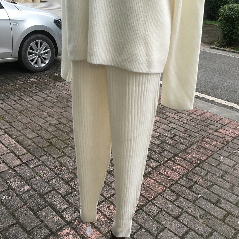 Winter Wide Leggings Ribbed Cashmere Knit Track Pants for Women
