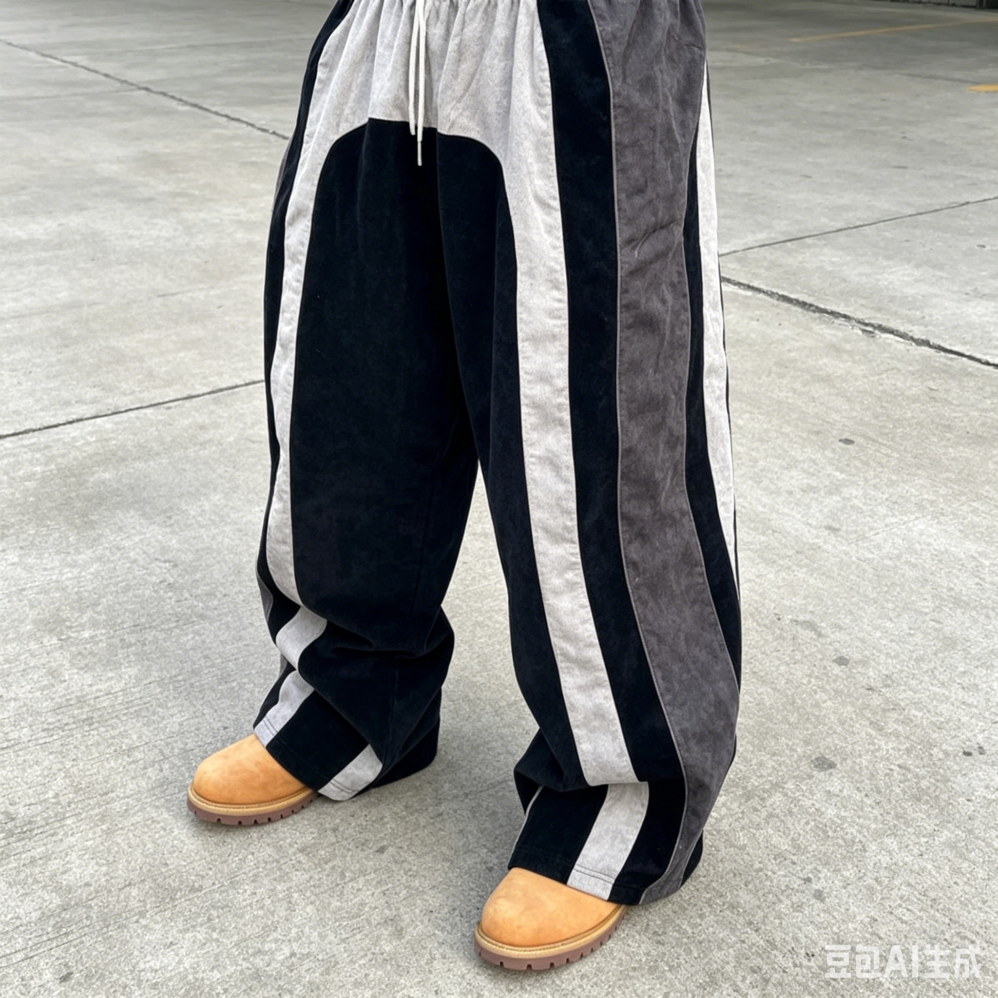 Clothing Manufacturers Custom Embroidery Drawstring Corduroy Pants for Men New Design Patchwork Loose Oversized Wide Leg Pants