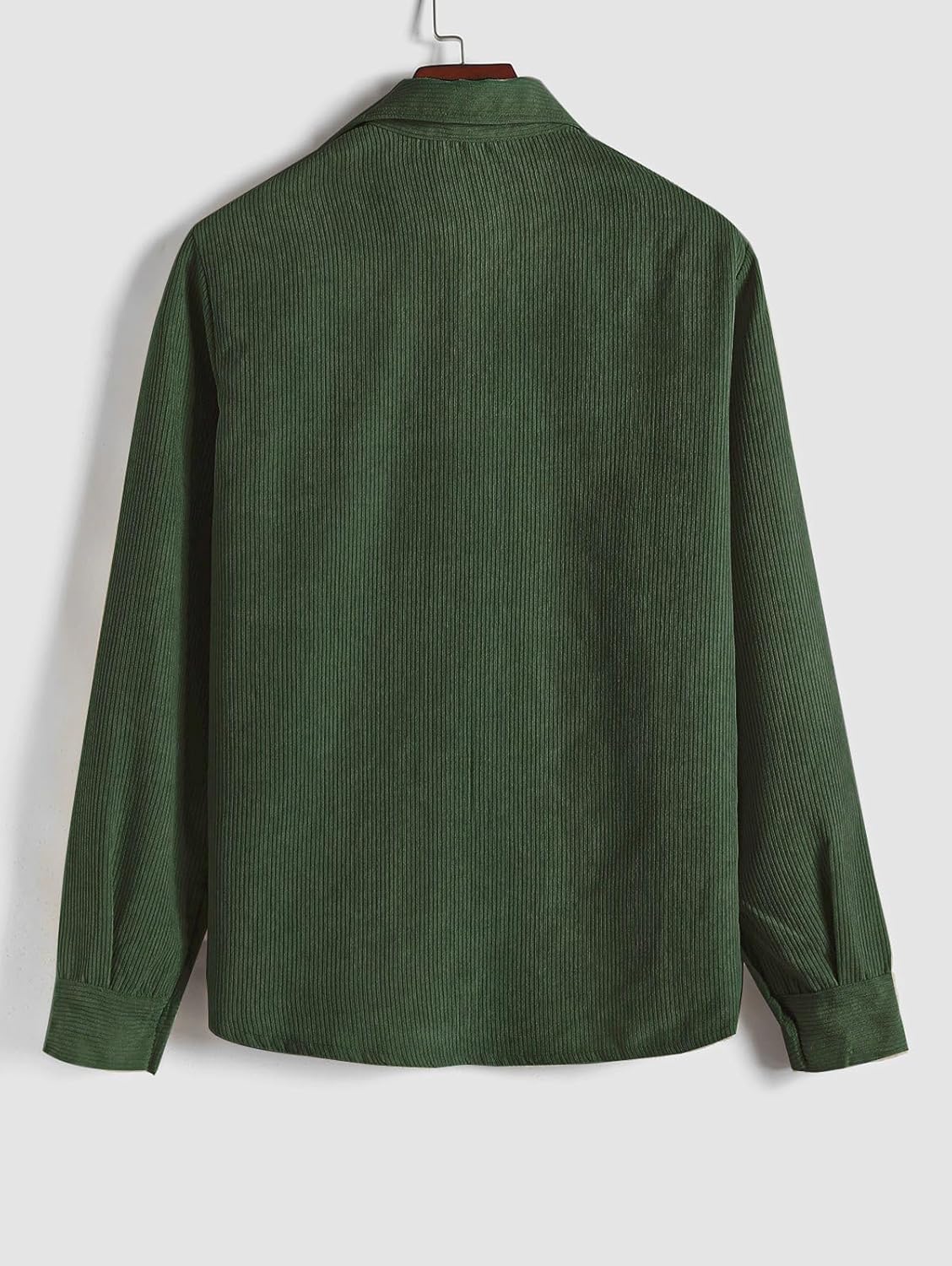 ZAFUL 2023 Men's Deep Green Corduroy Shirt Solid Color Half Button Long Sleeves Casual Work Collared Pocket 100% Cotton X-Large