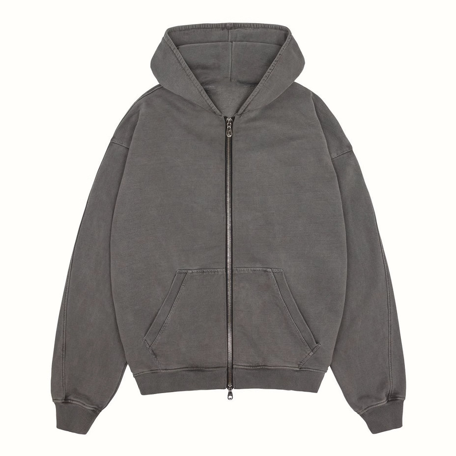 Men's 100% Cotton Custom Logo Drop Shoulder Hoodies Hooded Sweatshirt Oversize Pullover Heavyweight Double Zip-up Hoodie for Men