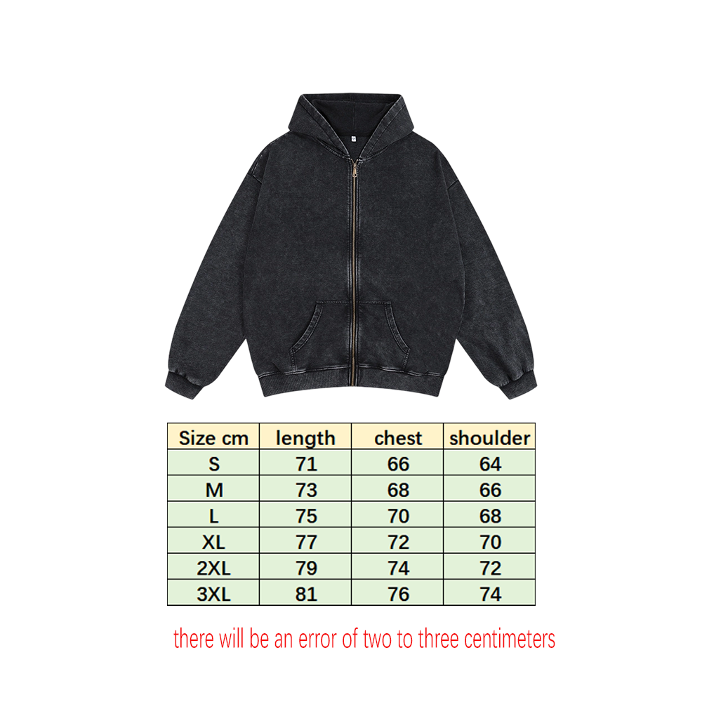 Acid Wash Hoodie Zip up Custom Cropped Oversize Cotton Vintage Sweatshirt with logo Printing Men Heavyweight Acid Washed Hoodie