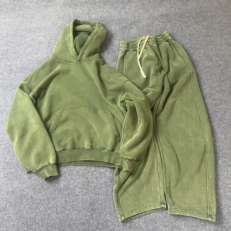Luxury Heavyweight Acid Wash Vintage Boxy Hoodie Distressed Casual Oversized Street Wear Hip Hop Thick Sweatpants Mens Sets