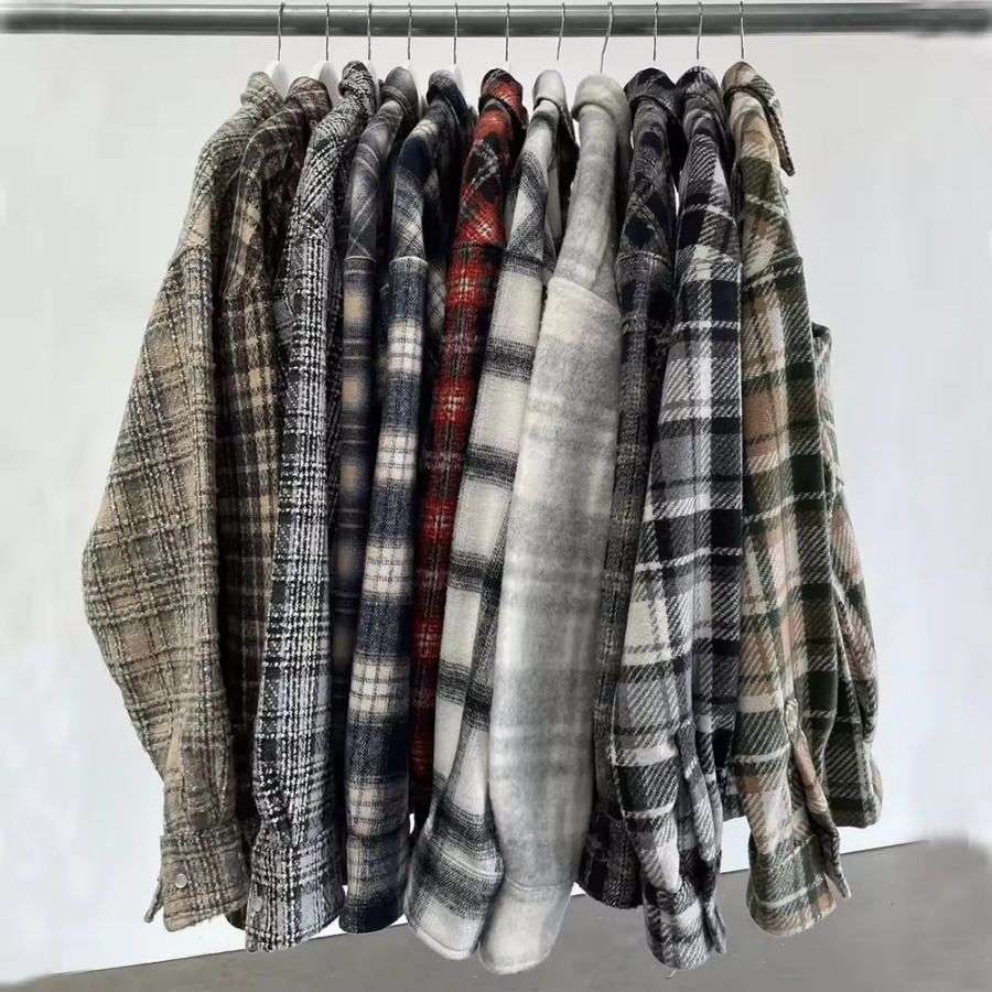 Custom Flannel Cotton Button Up Oversized Shirt Long Sleeve Plaid Fleece Flannel Shirt For Men