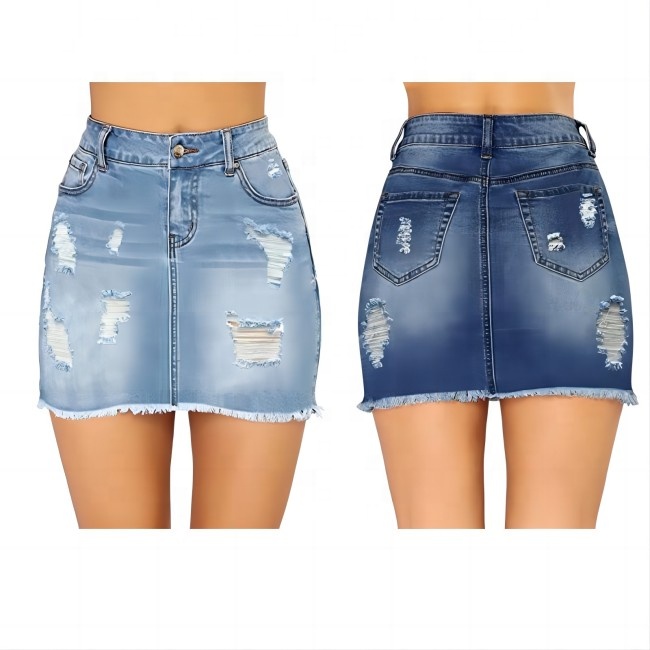 New Fashion Ready to Ship Cotton/Polyester Indigo Blue Casual Washed Long Blue Denim Jeans Skirt for Women Summer