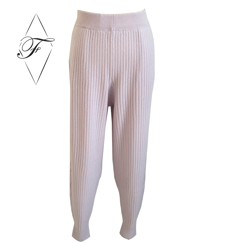 Winter Wide Leggings Ribbed Cashmere Knit Track Pants for Women