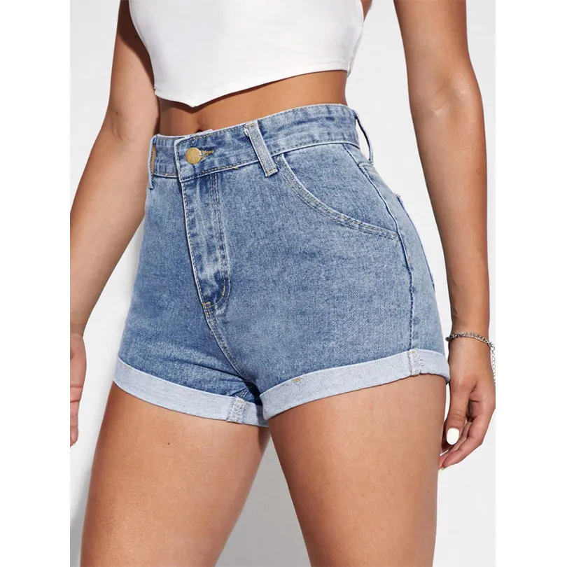 High Quality Ladies High Waist Jean Shorts Women's Casual Denim Jeans Detail 3