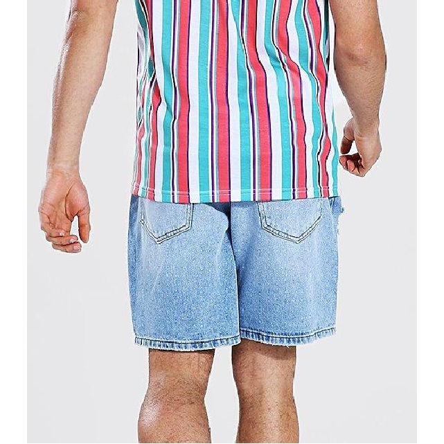 Street Fashion Men's Light Blue Loose-Fitting Casual Breathable Denim Shorts