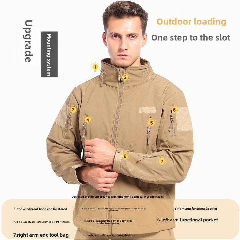 Waterproof Fleece-Lined Tactical Bomber Jacket for Men, Winter Camouflage Hooded Softshell Outdoor Coat