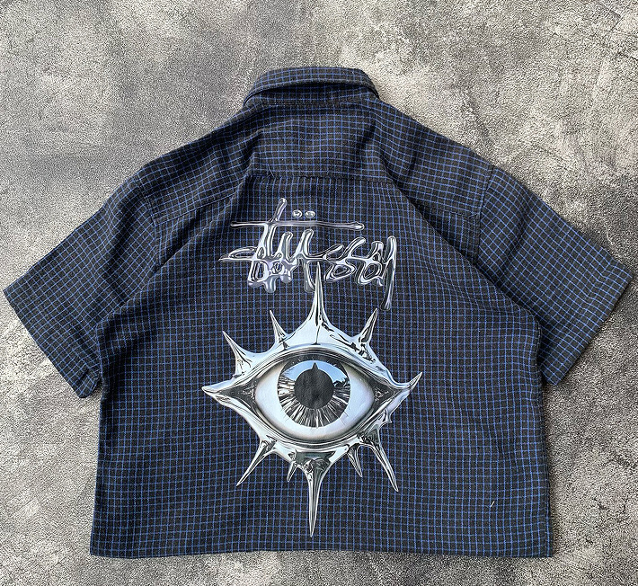 Short Sleeve Buttons up High Street Style Shirt Custom Digital Print Hot Selling Cropped Flannel Plaid Shirts for Men