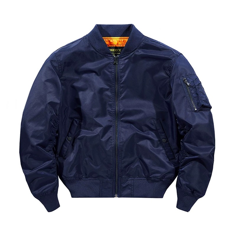 Wholesale Custom Front Embossed Men's Winter Bomber Jacket Baseball Zipper Plain Dyed Breathable Windproof Eco-Friendly Plus