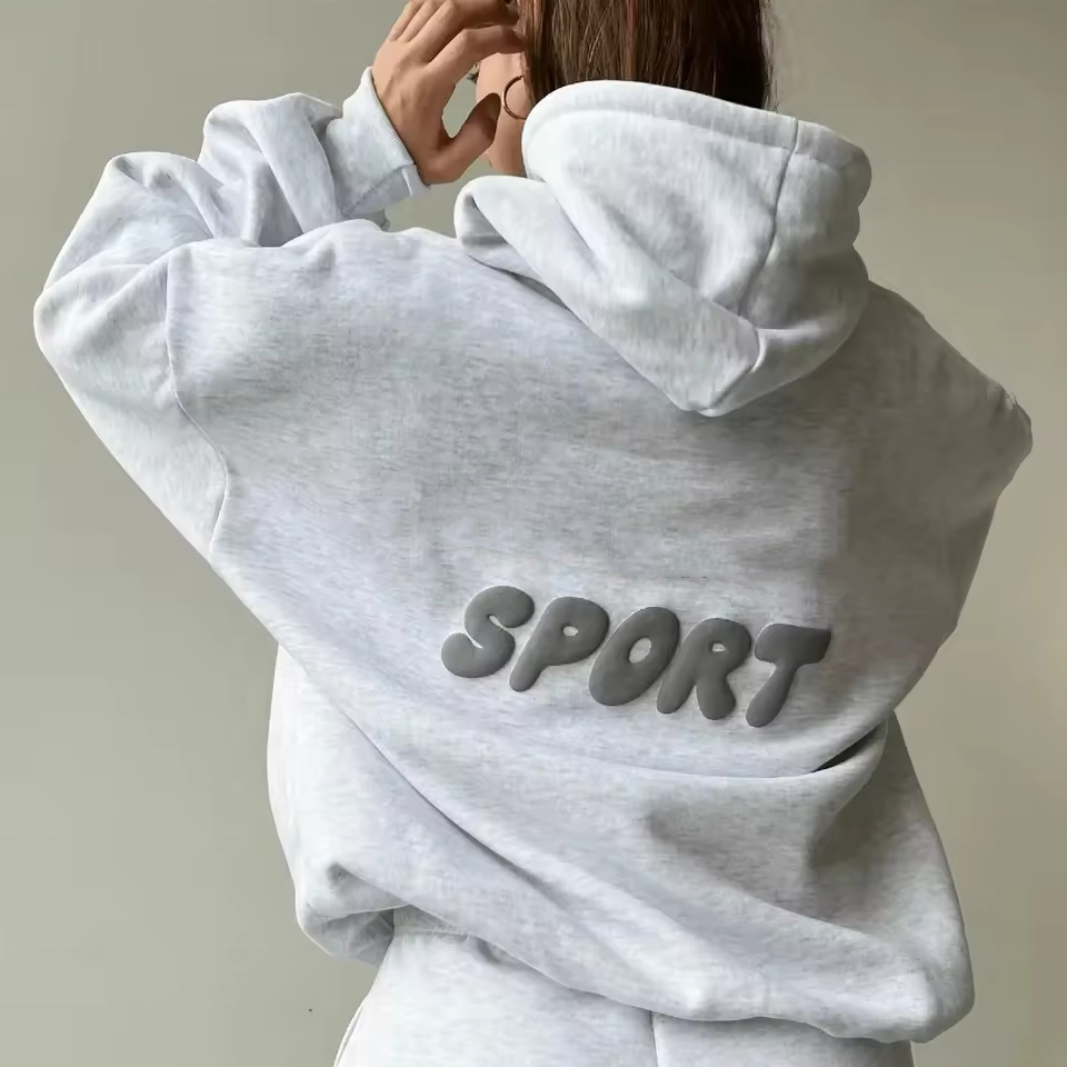 Custom logo 3d Puff Printing Graphic Hoodies Women Streetwear High Quality Drop Shoulder Oversized Pullover Sweatshirt Women