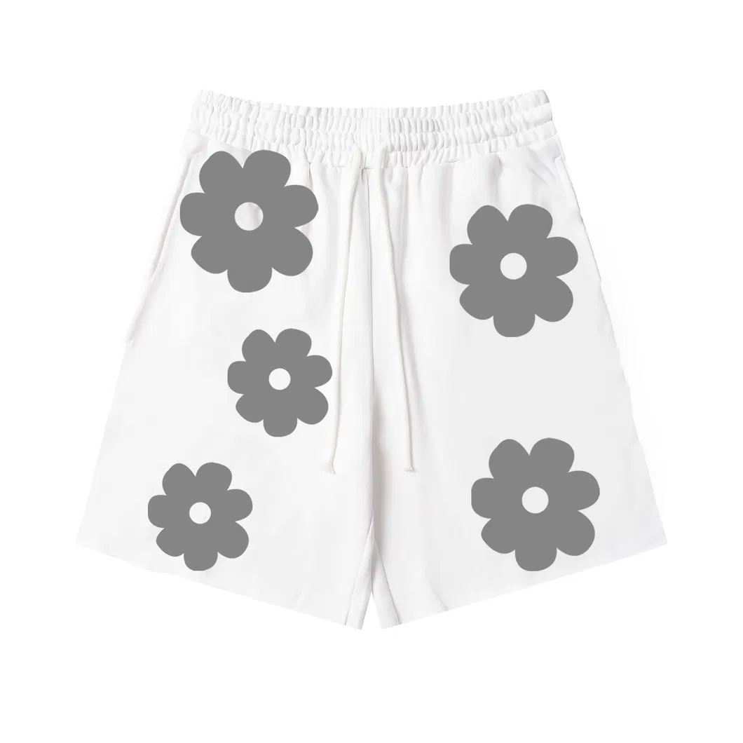 European American Trendy Brand's Casual Cross-Border Short-Sleeved Kapok Foam Printed Denim Shorts Elastic Waist for Men Women