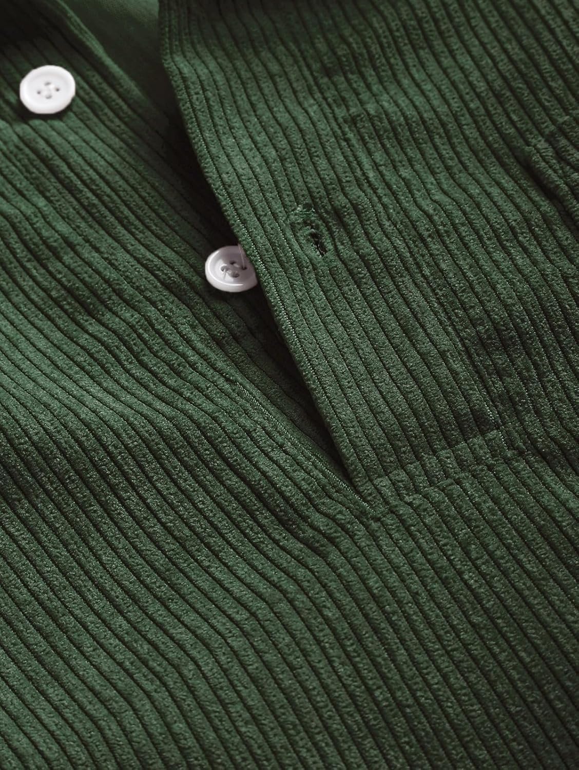 ZAFUL 2023 Men's Deep Green Corduroy Shirt Solid Color Half Button Long Sleeves Casual Work Collared Pocket 100% Cotton X-Large