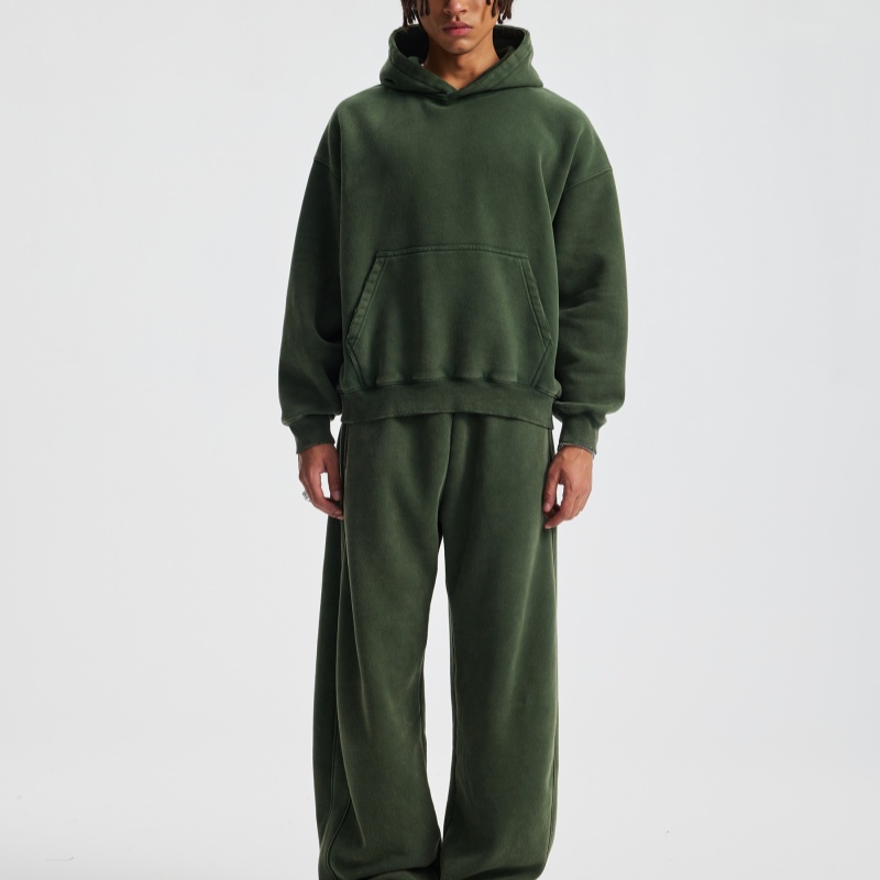 Luxury Heavyweight Acid Wash Vintage Boxy Hoodie Distressed Casual Oversized Street Wear Hip Hop Thick Sweatpants Mens Sets