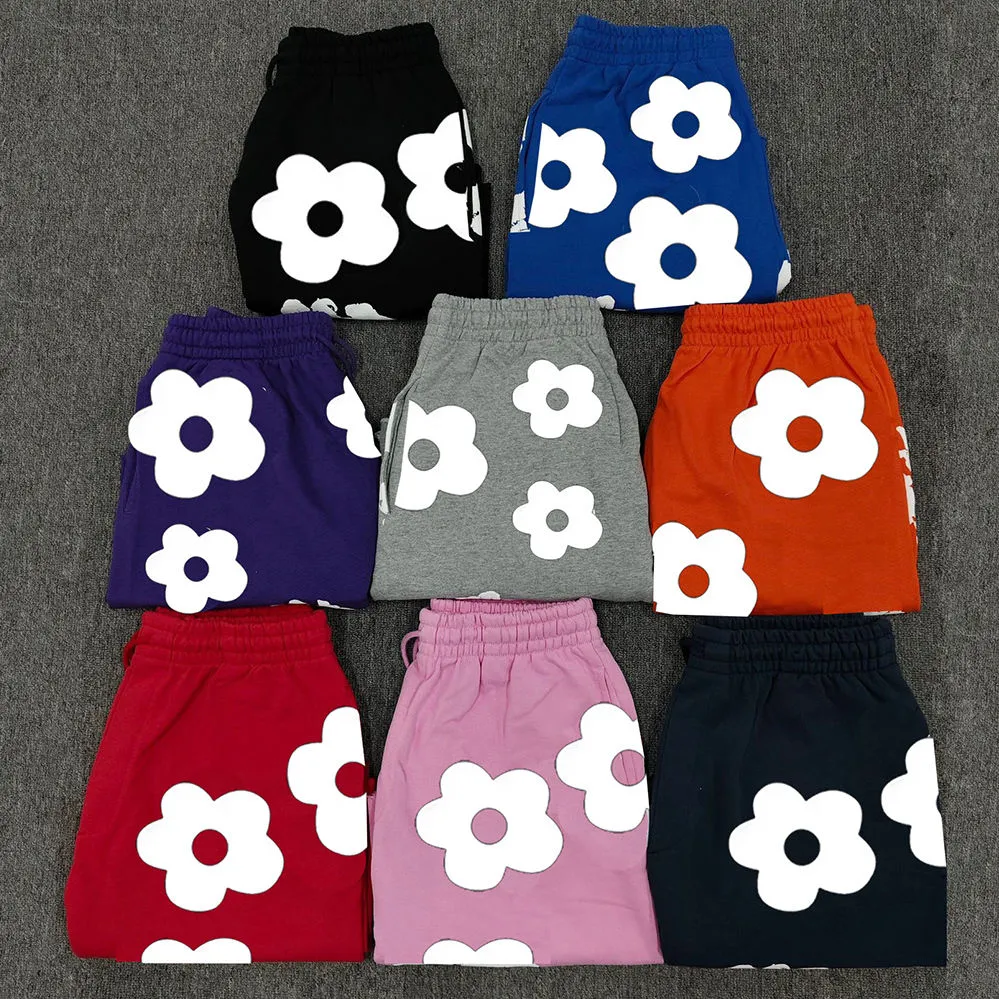 European American Trendy Brand's Casual Cross-Border Short-Sleeved Kapok Foam Printed Denim Shorts Elastic Waist for Men Women