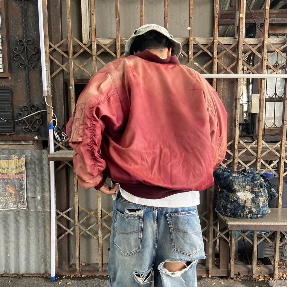 Custom Vintage Cropped Acid Wash Vintage Bomber Jacket Embroidery Man Pilot Flight Coat Men's Nylon Winter Bomber Jacket