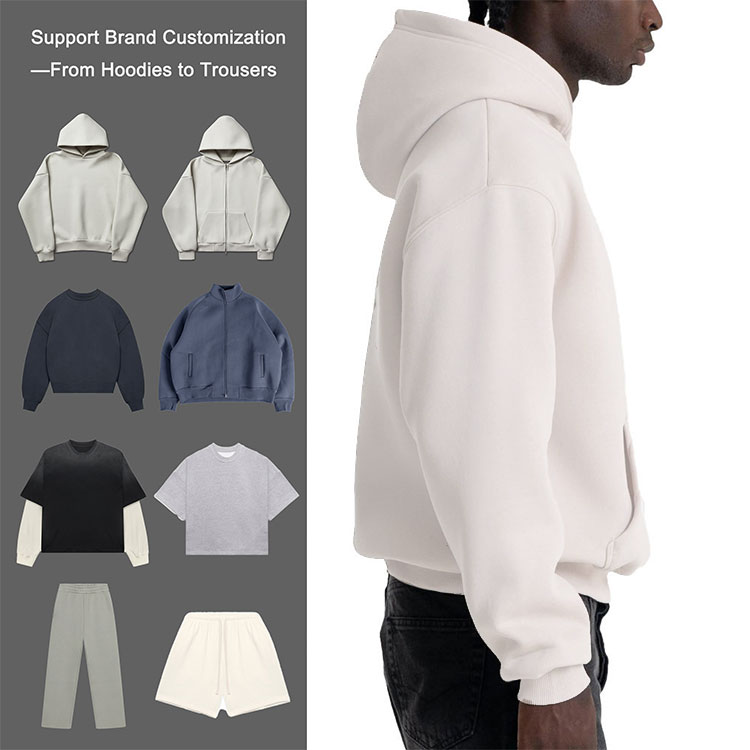 Men's 100% Cotton Thick Heavy French Terry High Quality Blank Oversized Streetwear Custom logo Pullover Hoodie