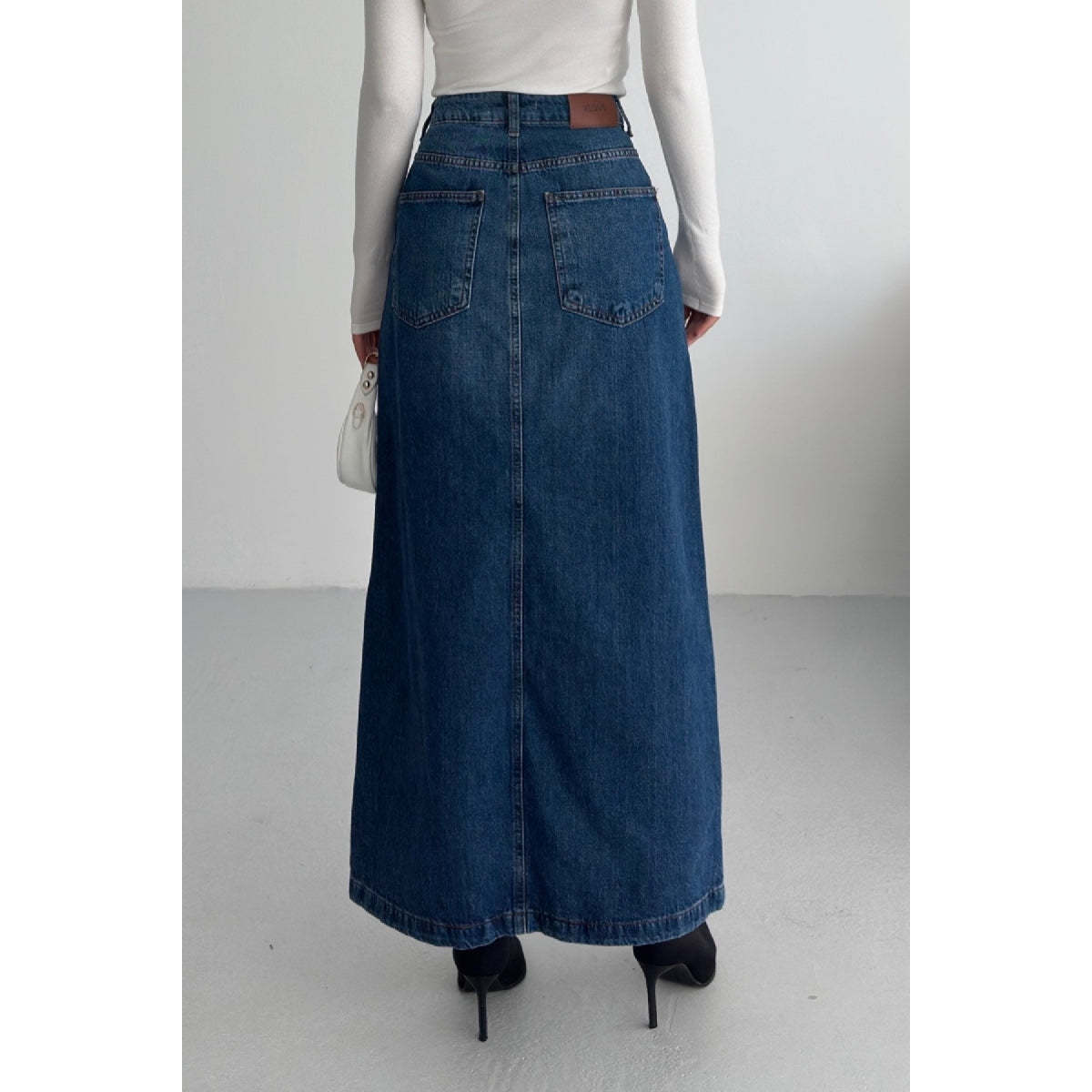 XLove Jeans Long Straight Silhouette 100% Cotton Simple Denim Skirt
