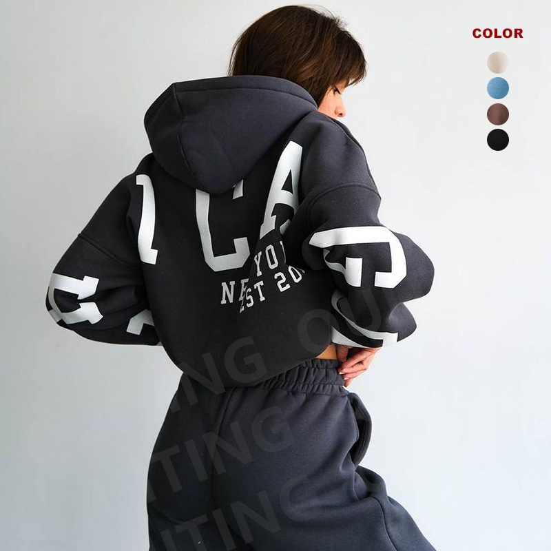 Custom Logo Hoodies and Sweat Pants Jogger Set Woman,women Tracksuit 2 Two Piece Set Sweatpants and Hoodie Set,women Hoodies