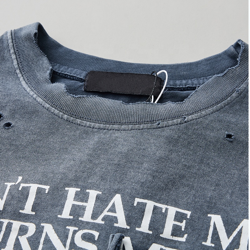 Custom Designer Streetwear Distressed T Shirt Graphic Vintage Acid Wash Ripped T Shirt For Men Tshirt