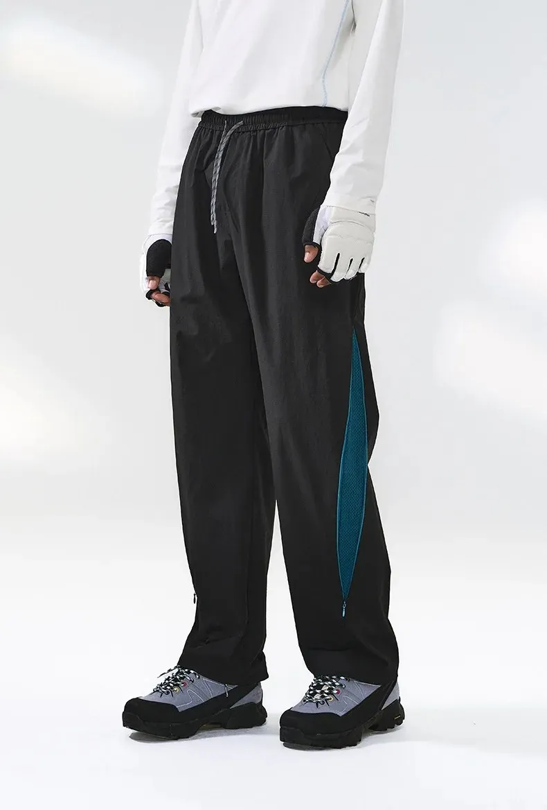 Men's High Straight Leg Nylon Track Pants Breathable Zipper Light Windbreak Hiking Elastic Outdoor Trekking Pants