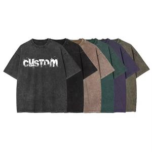 OEM Retro 100% Cotton Heavyweight Mens Oversized Tshirt Dtg Print Tee Logo T-shirt Stone Acid Washed Vintage Custom T Shirt