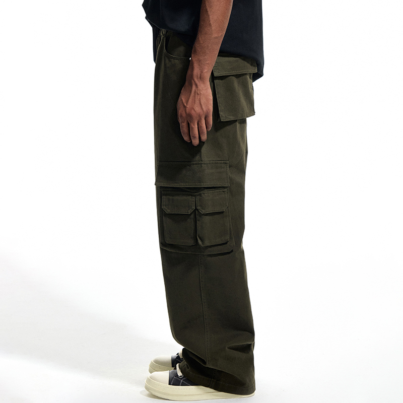 Wholesale Cargo Pants Streetwear Cotton 6 Multi Pockets Men's Casual Cargo Pants Oversized Straight Leg Baggy Men Cargo Pants