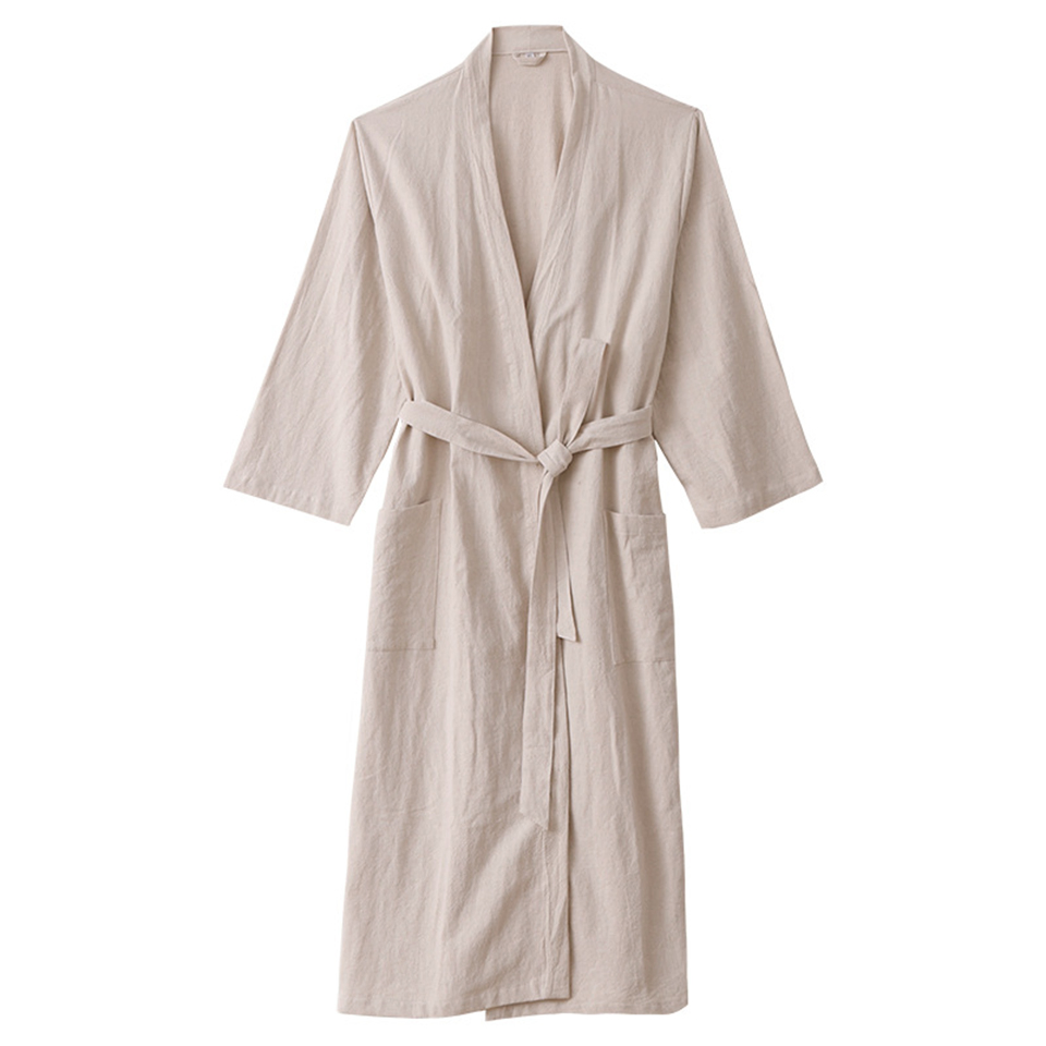 Custom Logo Cotton Linen Bath Robe SPA Kimono Sleepwear Bathrobe for Women