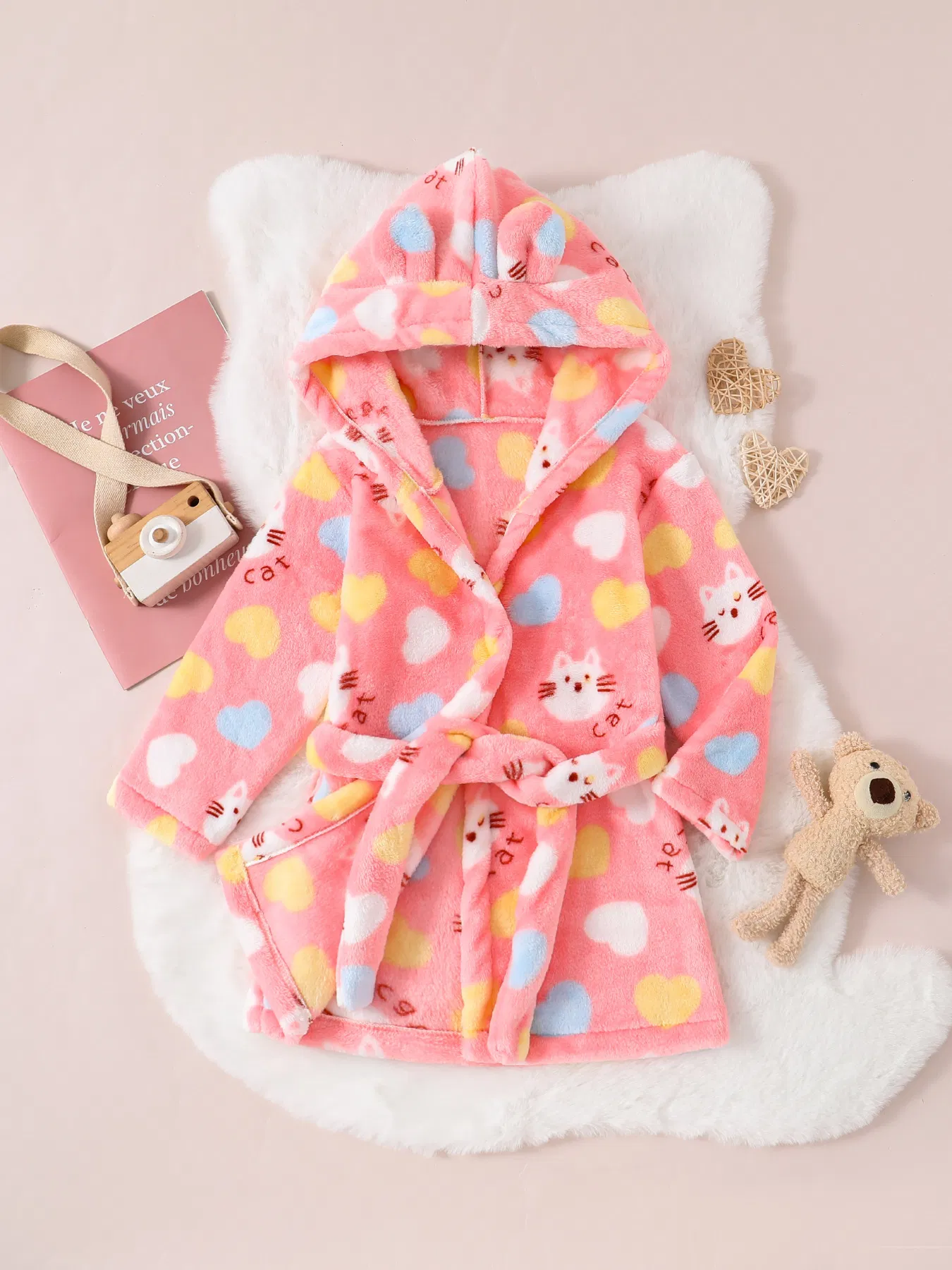 Children Kids Sleepwear Flannel Hooded Bathrobe Plush Breathable Pajamas