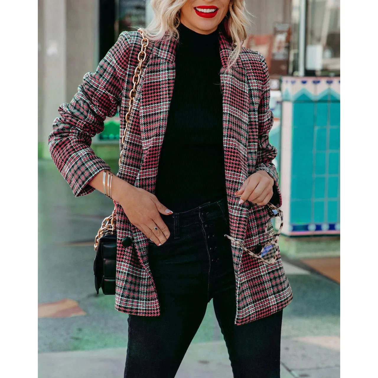 Xiuyu Wholesale Office Wear Woven Classic Plaid Casual Suit Blazer for Business Women