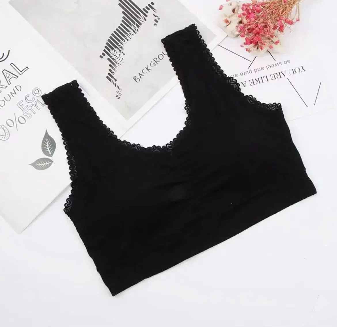 Plus Size Cotton Tank Top with Removable Pads, Lace Trim Camisole with Built-in Bra for Women, Comfortable Wireless Sleepwear Loungewear