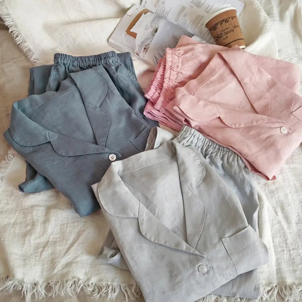 Woman Lounge Wear Bamboo Pyjamas Clothes Custom Organic Linen Modal Loungewear