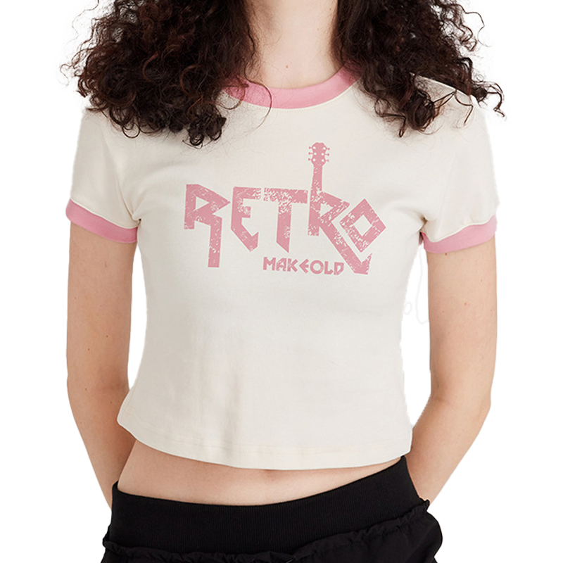 High Quality 100% Cotton 220GSM Contrast Color T Shirt Customizable Casual Streetwear Vintage Short Clothing