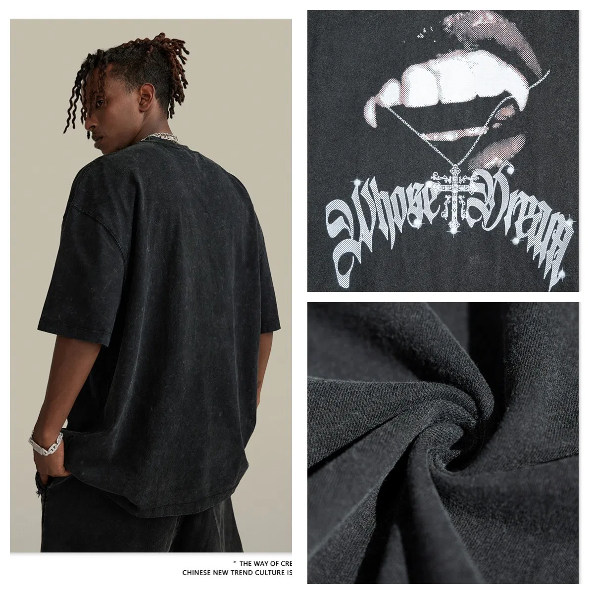 OEM 285g Heavyweight Streetwear 100% Cotton Drop Shoulder Loose Tshirt Custom Print Logo Men′ S Clothing