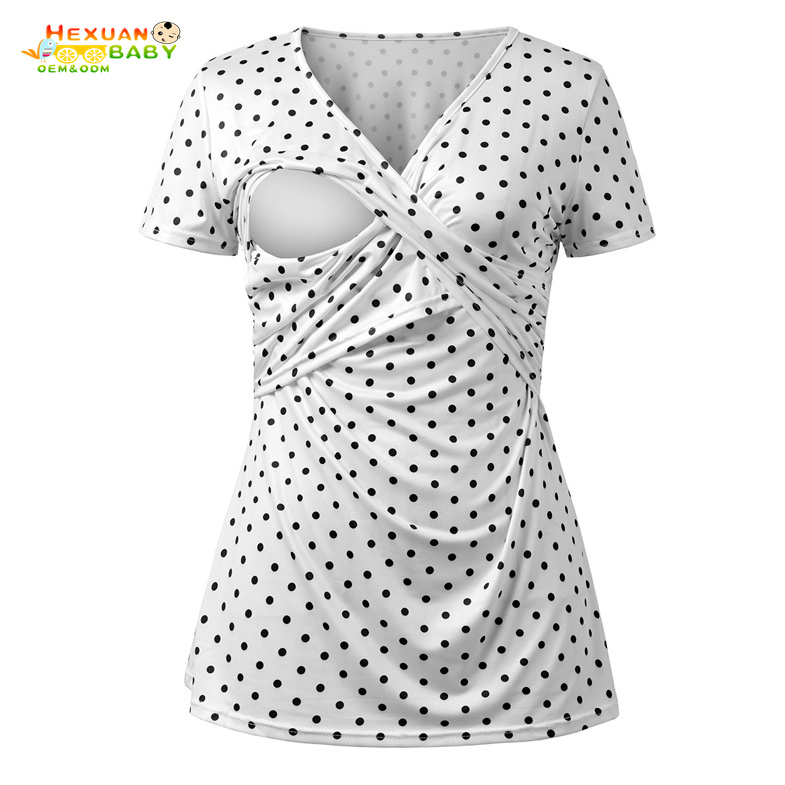 Multi Functional Nursing Clothes Breastfeeding Short Sleeve Maternity T-Shirt with Wave Point Stitching