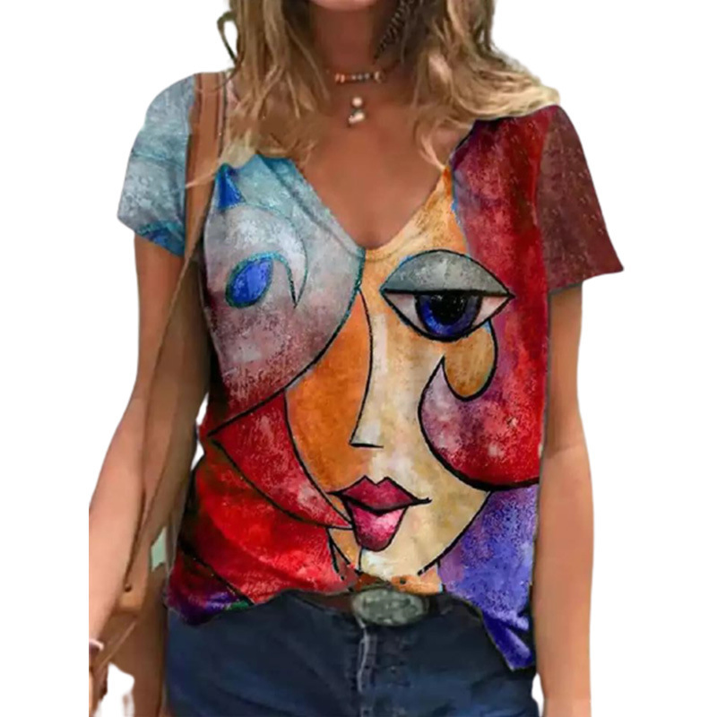 Women's Oversize Print Shirt Tops Loose Vintage Female Tee Streetwear Short Sleeve Clothes